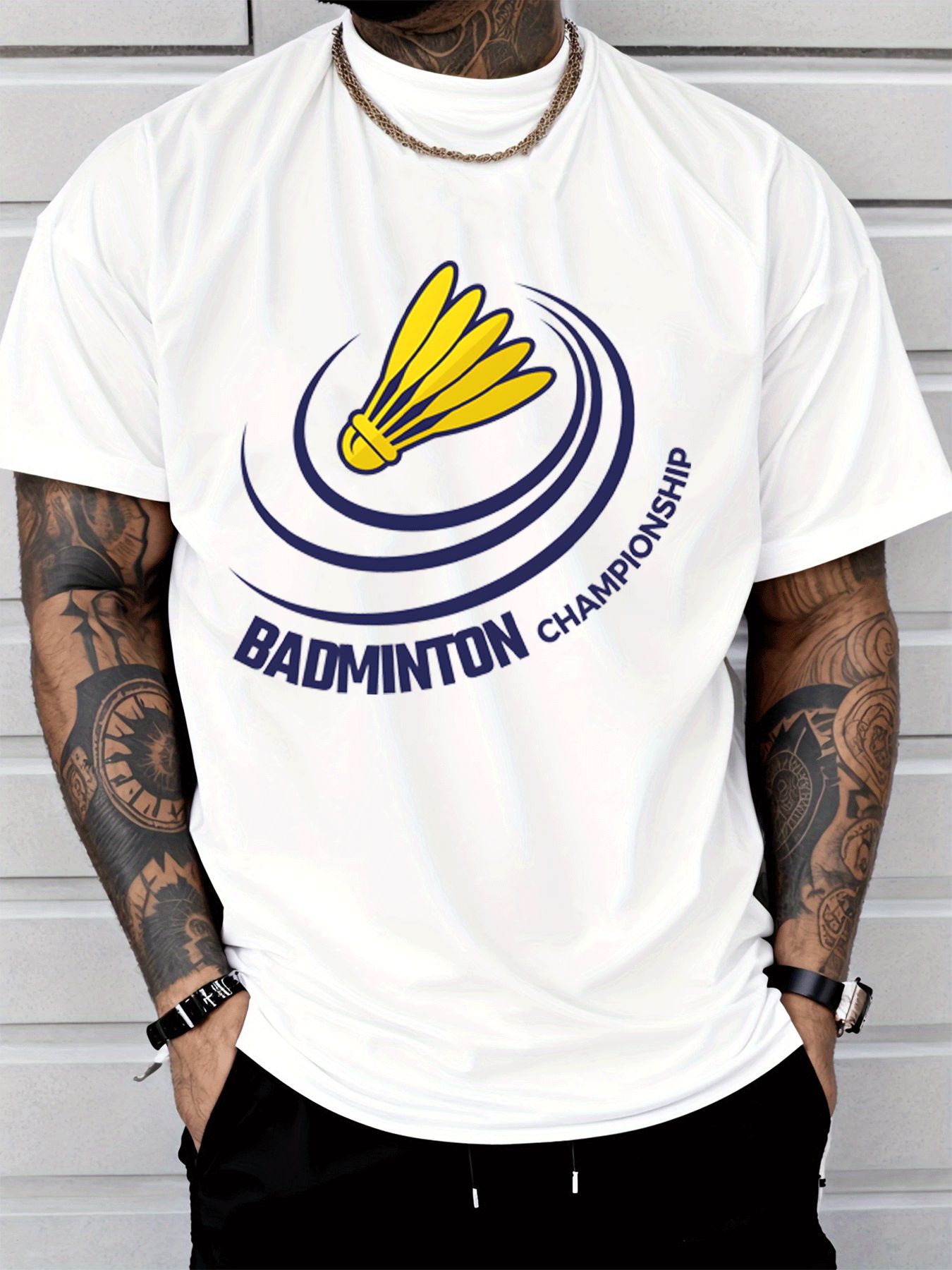 Badminton Championship - Kaos Oblong Pria Katun Lengan Pendek